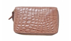 Міні-гаманець Croco Leather світло коричневий зі шкіри крокодила