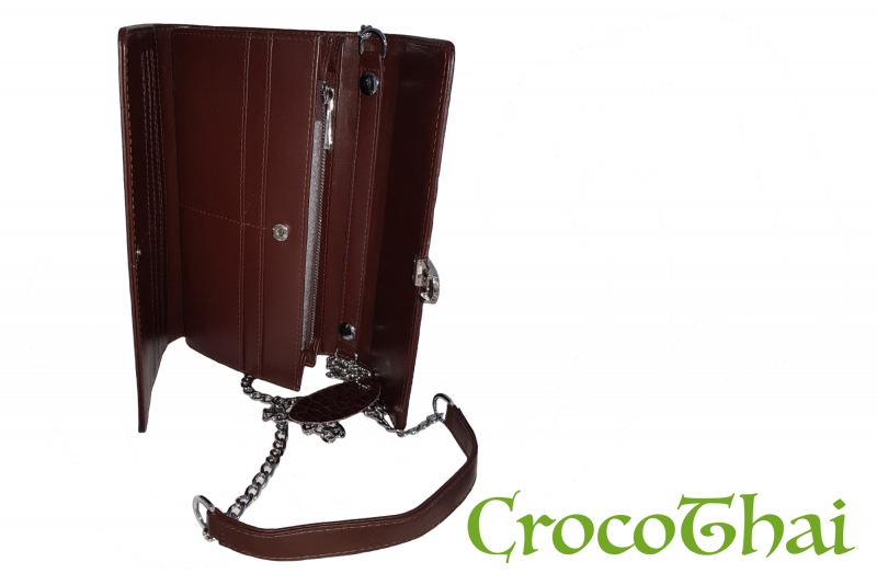 Купить клатч croco leather коричневий зі шкіри крокодила