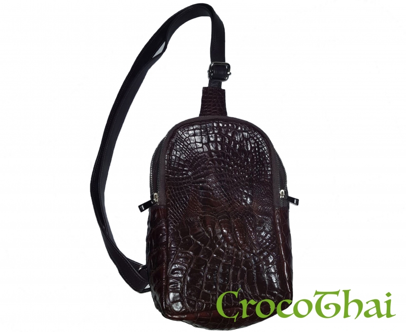 Купить сумка croco leather зі шкіри крокодила коричнева з лапою