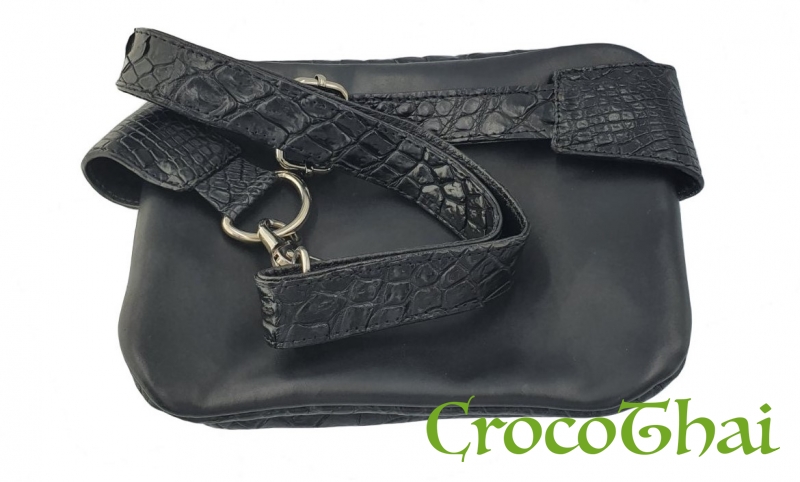 Купить сумка croco leather зі шкіри крокодила комбінована чорна
