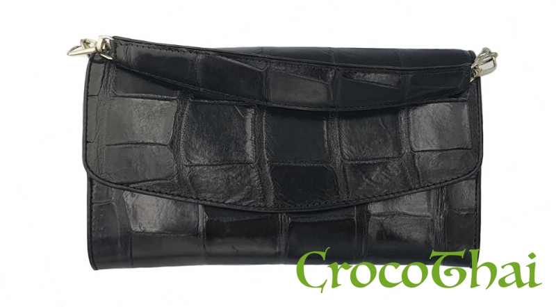 Купить сумка-клатч croco leather зі шкіри крокодила чорна з ручкою