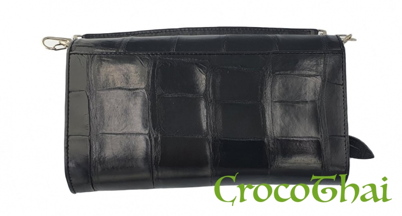 Купить сумка-клатч croco leather зі шкіри крокодила чорна з ручкою