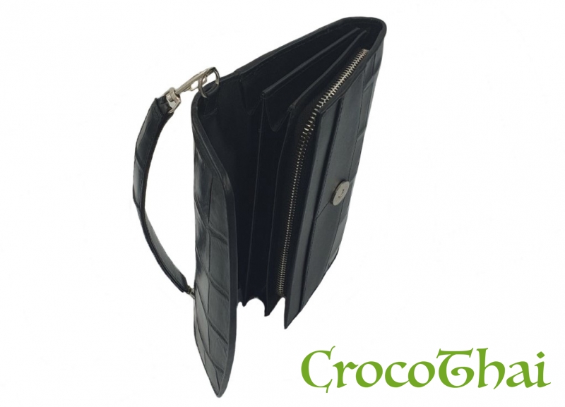 Купить сумка-клатч croco leather из кожи крокодила черная с ручкой
