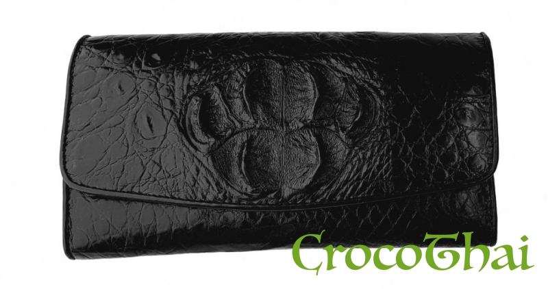 Купить кошелек croco leather черный с гребнем из кожи крокодила