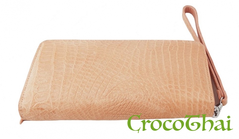 Купить гаманець-клатч croco leather зі шкіри крокодила персиковий