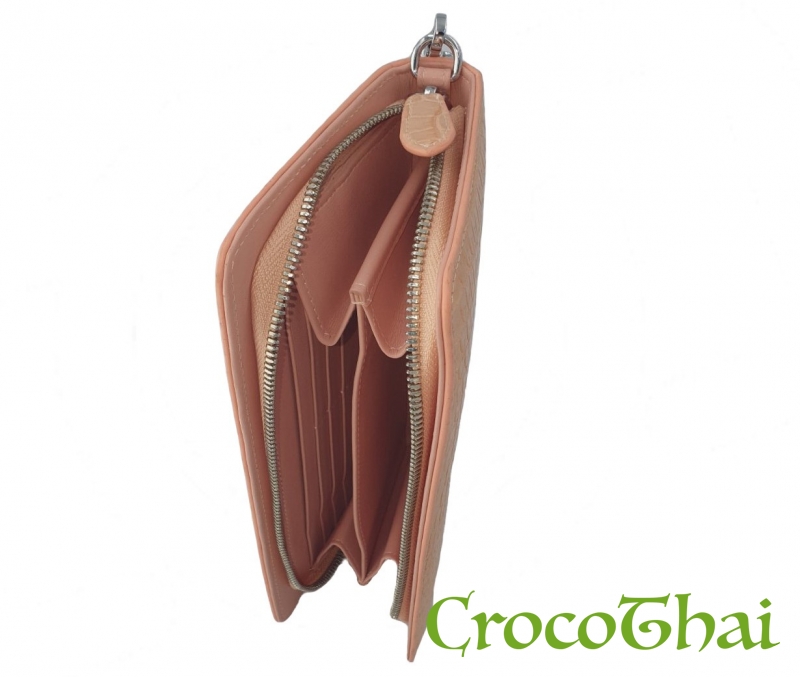 Купить гаманець-клатч croco leather зі шкіри крокодила персиковий