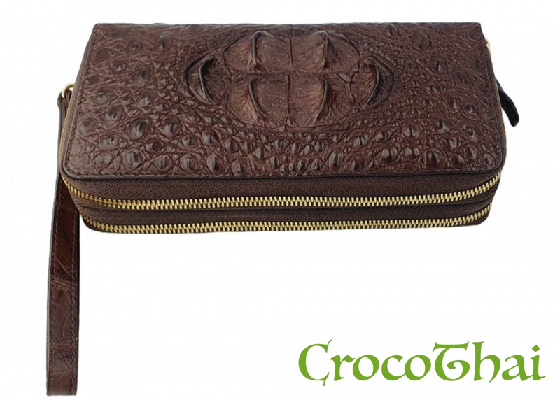 Купить кошелек-клатч croco leather коричневый из кожи крокодила с гребнем