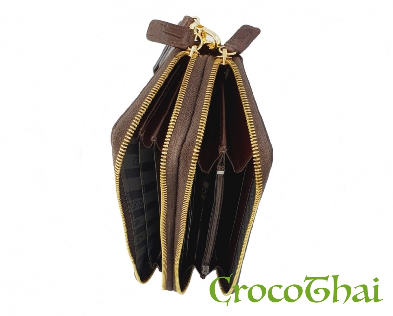 Купить гаманець-клатч croco leather коричневий зі шкіри крокодила з гребенем