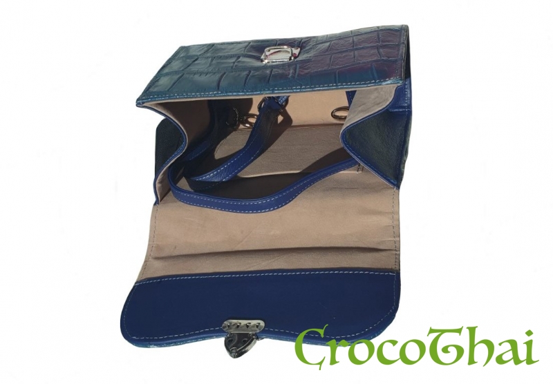 Купить сумка croco leather комбінована зі шкіри крокодила синя