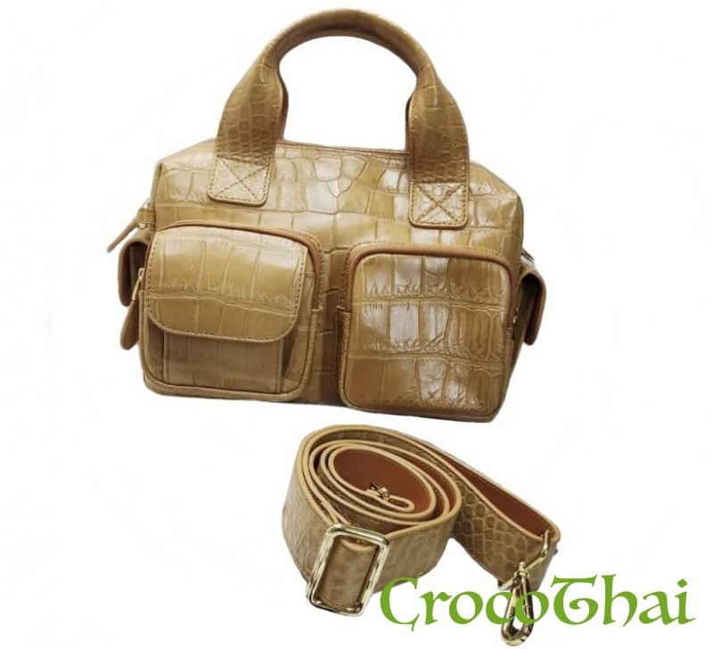Купить сумка croco leather светло коричневая из кожи крокодила