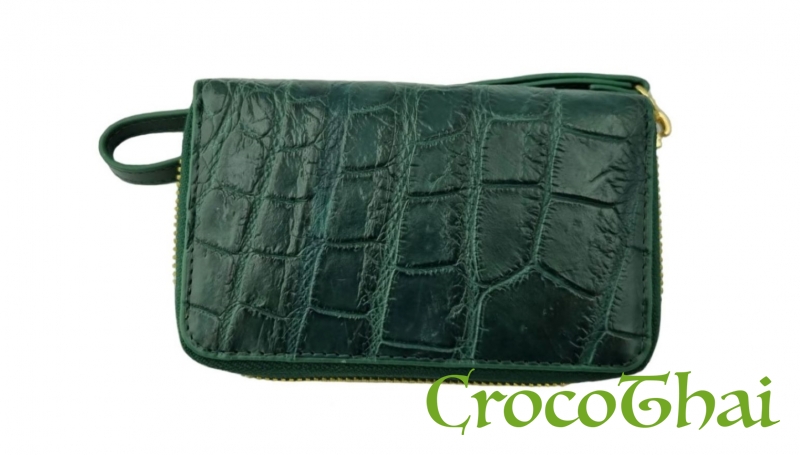 Купить мини-кошелек croco leather темно зеленый из кожи крокодила