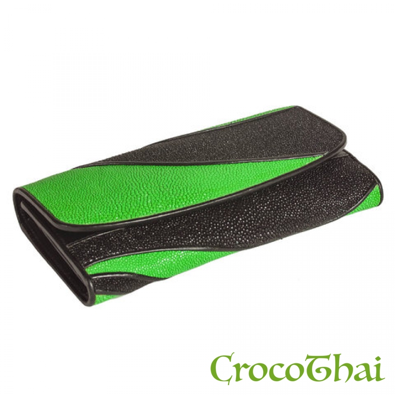 Купить чорно-зелений гаманець зі шкіри ската