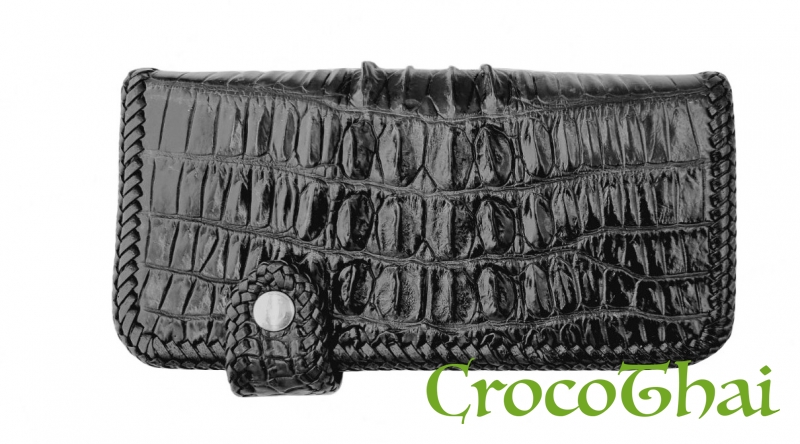 Купить гаманець croco leather чорний зі шкіри крокодила