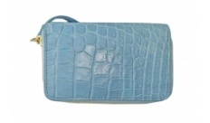 Міні-гаманець Croco Leather світло-блакитний зі шкіри крокодила